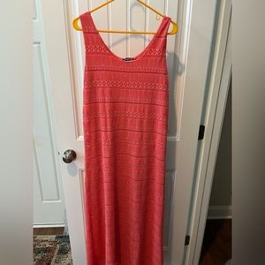Beautiful Coral ladies summer crochet long dress. Size L